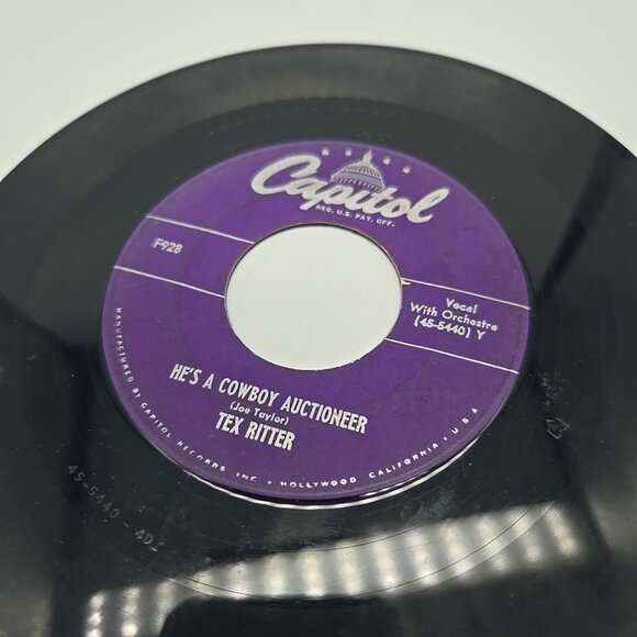 Boogie Woogie Cowboy / Hes A Cowboy Auctioneer by Tex Ritter 45 RPM Vinyl Record - Picture 3 of 4